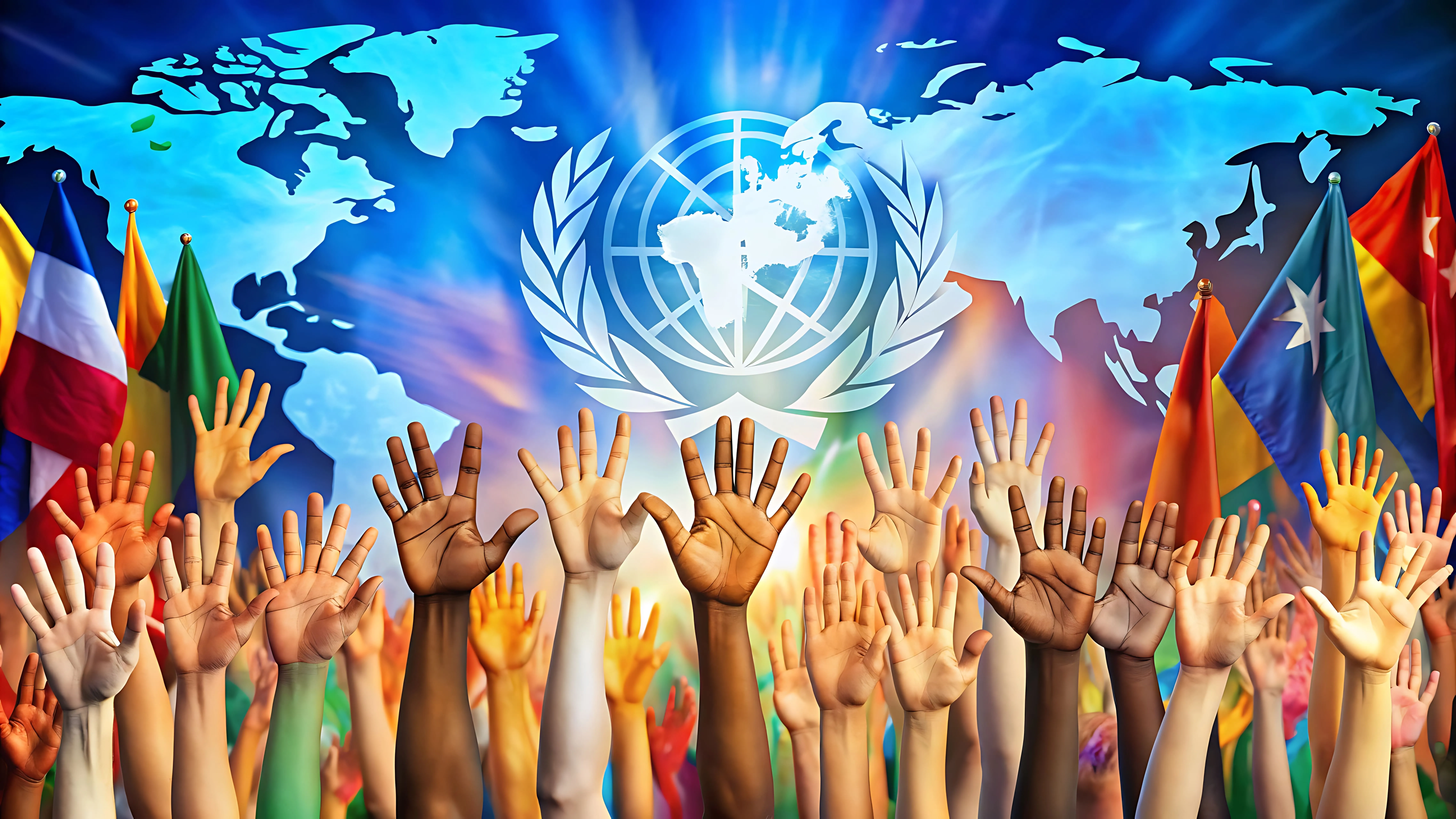human-rights-day-concept-raised-hands-international-peace-banner